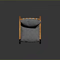 Single Sofa With Orange Wooden Armrests And Gray Plaid Cushion Design
