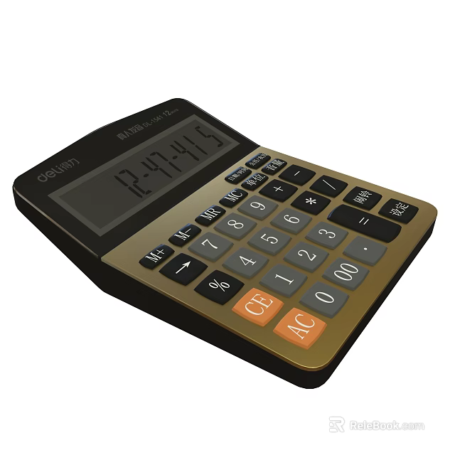 Casio Calculator With Digital Display Numeric Keys CE AC And Black Gold Design 3d model 