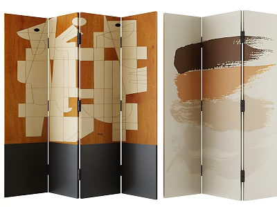 Two Stylish Room Dividers With Geometric Patterns And Abstract Brush Strokes 3d model