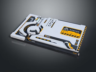 SPACEX Technical Control Panel With White Background Yellow Warning Stripes And Geometric Patterns 3d model