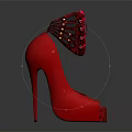 Red High Heel Shoes with Peep Toe Cutout Design and Bows