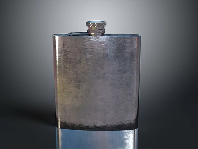 Silver Stainless Steel Flask With Brushed Surface And Screw Cap For Daily Use 3d model