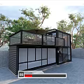 Modern Container Station Structure Featuring Two Story Design Glass Windows And Trees 3d model