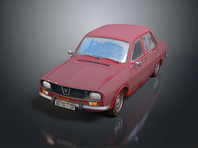 Red Vintage Sedan Car With Classic Front Grille And Headlights Reflection 3d model