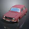 Red Vintage Sedan Car With Classic Front Grille And Headlights Reflection