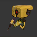 Yellow Mechanical Robot Character With Red Eye And Mechanical Legs Design 3d model