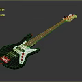 Black Electric Bass Guitar and Art Painting Supplies on Dark Background Surface