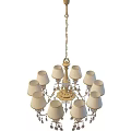 Tech Exhibition Hall Interior Showcasing Elegant Chandelier With Lampshades And Crystal Details