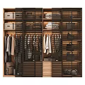 Modern Wooden Wardrobe Interior Design With Hanging Clothes Drawers Storage Boxes And Shelves
