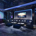 Luxurious KTV Interior With Starry Ceiling Blue Lighting Large Screen And Sofa Seating 3d model