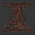 Vintage Dark Wooden Stool With Carved Legs And Smooth Flat Surface