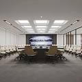 Modern Conference Room Interior Design With Long Table Chairs Ceiling Lighting And Projection Screen 3d model