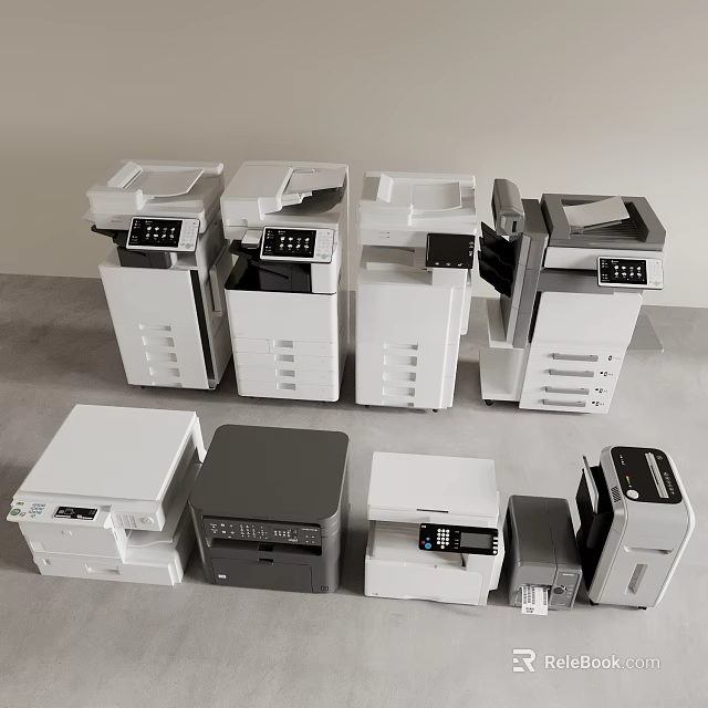 Various Desktop Multifunction Printers Different Models White Black Office Use 3d model 