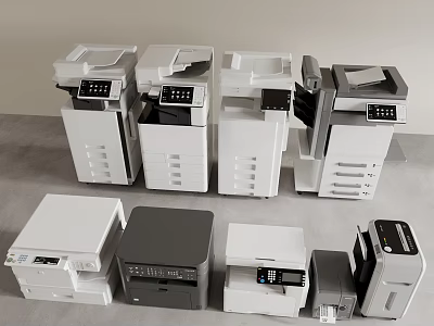Various Desktop Multifunction Printers Different Models White Black Office Use 3d model