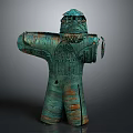 Ancient Style Bronze Human Figure Sculpture With Greenish Patina And Intricate Patterns