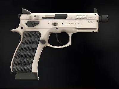 Silver And Black Pistol With Textured Grip Trigger And Magazine Details 3d model