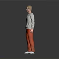 Game Movie Character Wearing Gray Long Sleeve Shirt Orange Pants White Shoes