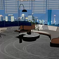 Modern Leisure Area Interior With Cloud Shaped Pendant Lights L Shaped Sofa And City View