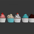 Colorful Cupcakes With Various Frosting Colors And Toppings On Black Surface