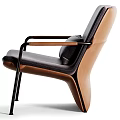 Modern Gray Fabric Cushion And Brown Leather Lounge Chair With Metal Frame And Armrests