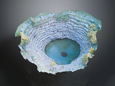 Stunning Circular Sinkhole Landscape With Layered Rocks Blue Water And Green Vegetation 3d model