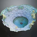 Stunning Circular Sinkhole Landscape With Layered Rocks Blue Water And Green Vegetation