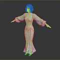 Blonde Woman In Light Blue Long Dress Standing With Arms Outstretched