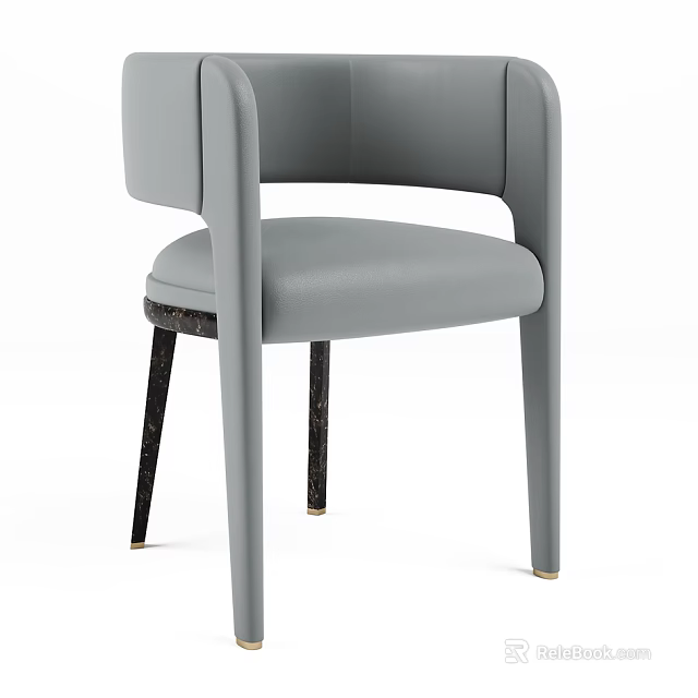 Gray Leather Accent Chair with Armrest Black Metal Legs and Gold Feet 3d model 