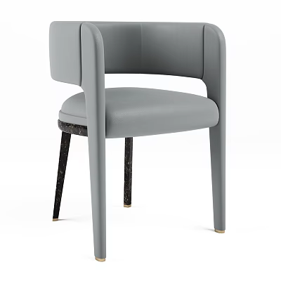 Gray Leather Accent Chair with Armrest Black Metal Legs and Gold Feet 3d model