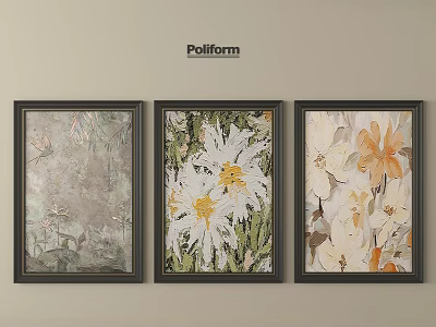 Poliform Three Framed Artworks With Floral Patterns And Neutral Colors 3d model