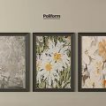 Poliform Three Framed Artworks With Floral Patterns And Neutral Colors