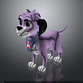 Purple Cartoon Dog Character With Black Ears Blue Bandana And Red Badge