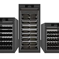 Three Modern Black Wine Coolers With Glass Doors And Wine Bottle Storage