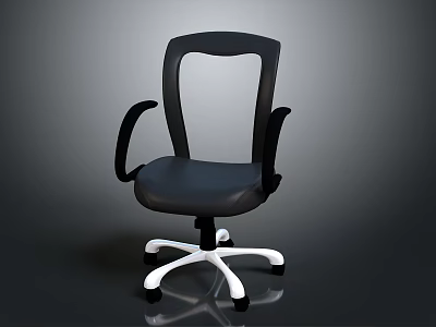 Black Upholstered Office Chair With Ergonomic Arms And White Wheel Base 3d model