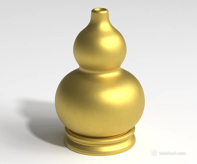 Golden Gourd Shaped Landscape Sculpture With Smooth Metallic Surface And Base 3d model 