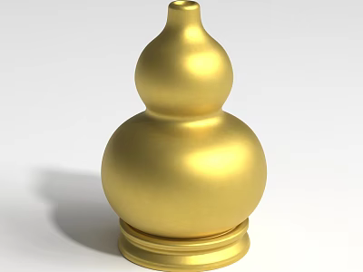 Golden Gourd Shaped Landscape Sculpture With Smooth Metallic Surface And Base 3d model