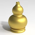 Golden Gourd Shaped Landscape Sculpture With Smooth Metallic Surface And Base