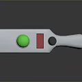 Handheld Computer Peripheral With White Body Green Top Red Display Screen And Black Button