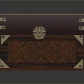 Ornate Wooden Storage Box With Intricate Carvings And Metal Corner Accents