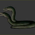 Green Mythical Two Headed Snake Creature With Serpentine Body And Forked Tongues
