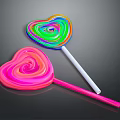 Colorful and Pink Heart Shaped Lollipops with Swirl Patterns and Different Colored Sticks
