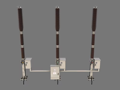 Industrial High Voltage Equipment With Three Cylindrical Insulators And Metal Base Structures 3d model