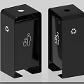 Black Metal Trash Bins With Recycling Symbol And Waste Disposal Icons For Office Waste Management