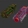 Rusted and New Mechanical Equipment Side by Side with Red Pipes and Components 3d model