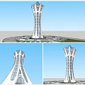 Modern Tower Architectural Design Featuring Streamlined Structure Glass Facade And Surrounding Plaza 3d model