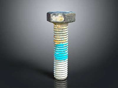 Durable Metal Hex Head Bolt Hardware Tool With Blue And White Coated Threaded Shaft 3d model