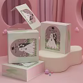 Pink Themed Decorative Ornament Set With Wedding Couple Prints Bowknot Boxes And Best Wishes