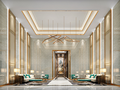 Light Luxury Hall Public Office Hall 3d model