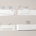 Modern White Reception Desk Design With Computer Monitors And Decorative Plants 3d model