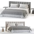 Modern Double Bed Interior With Upholstered Headboard Gray Bedding And Pillows 3d model